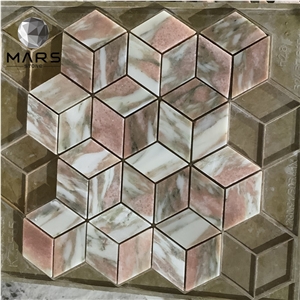 Norway Rose Rhombus Diamond Pink Red Marble Stone Mosaic
