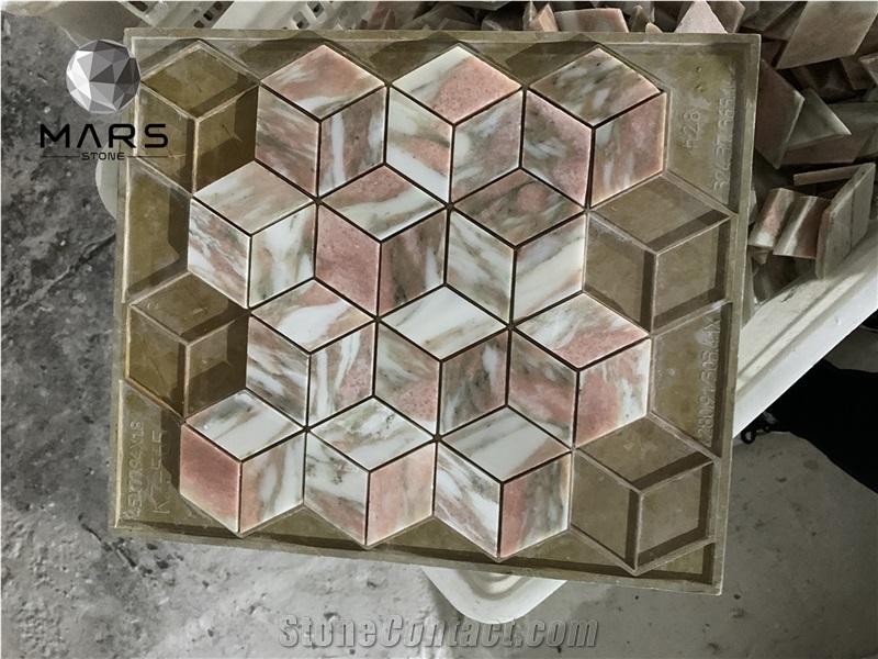 Norway Rose Rhombus Diamond Pink Red Marble Stone Mosaic
