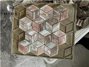 Norway Rose Rhombus Diamond Pink Red Marble Stone Mosaic