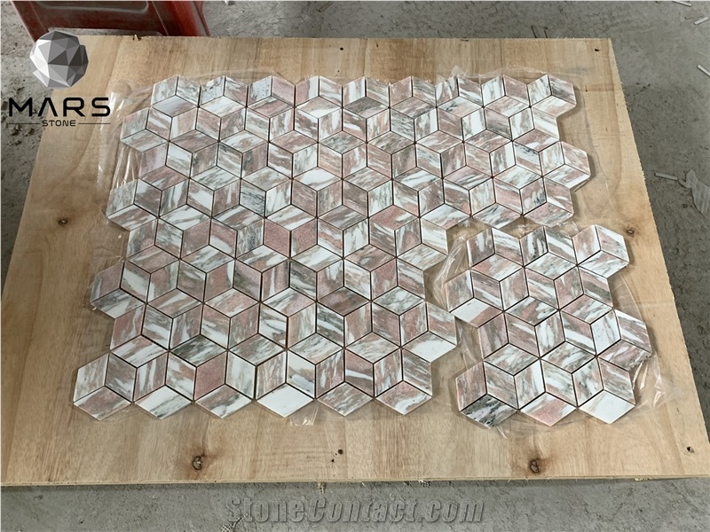 Norway Rose Rhombus Diamond Pink Red Marble Stone Mosaic