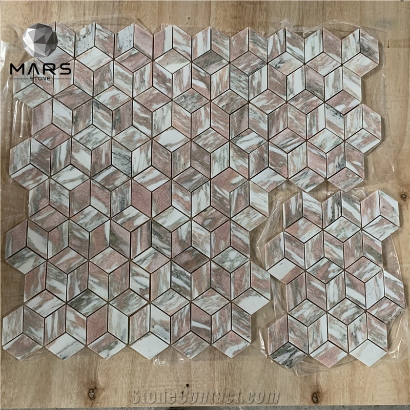 Norway Rose Rhombus Diamond Pink Red Marble Stone Mosaic