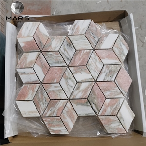 Norway Rose Rhombus Diamond Pink Red Marble Stone Mosaic