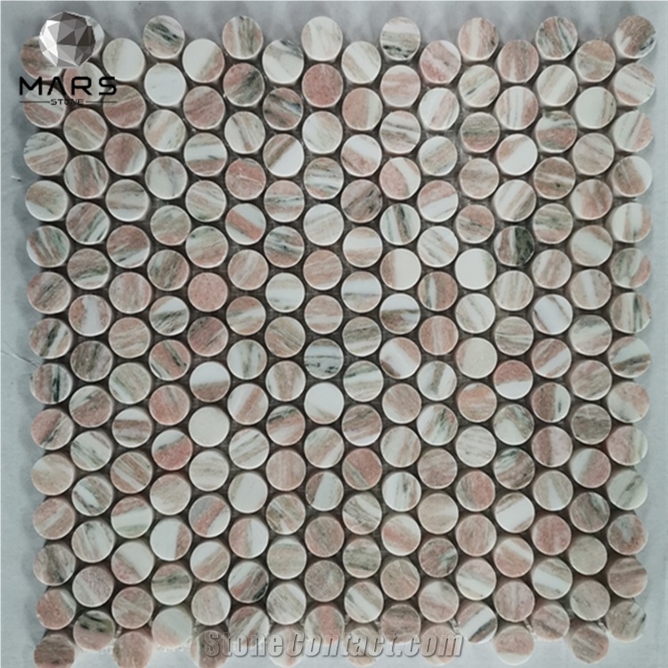 Norwegian Pink Marble Penny Round Mosaic Tile Decorative