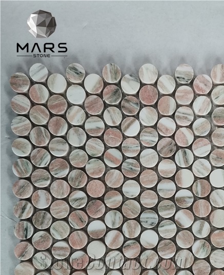 Norwegian Pink Marble Penny Round Mosaic Tile Decorative