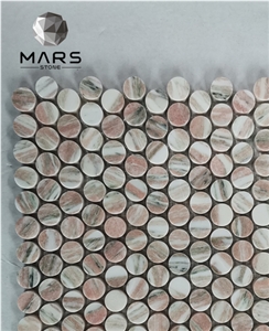 Norwegian Pink Marble Penny Round Mosaic Tile Decorative
