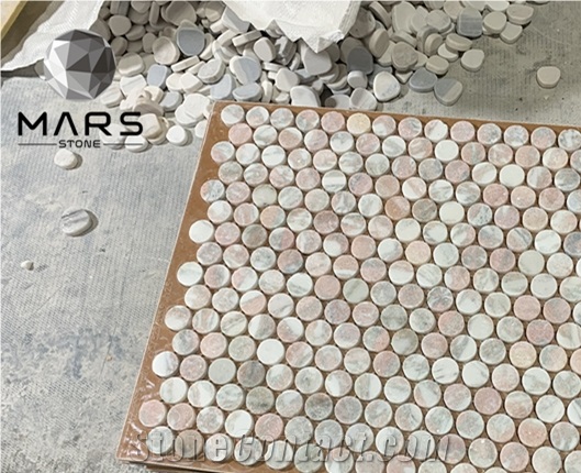 Norwegian Pink Marble Penny Round Mosaic Tile Decorative