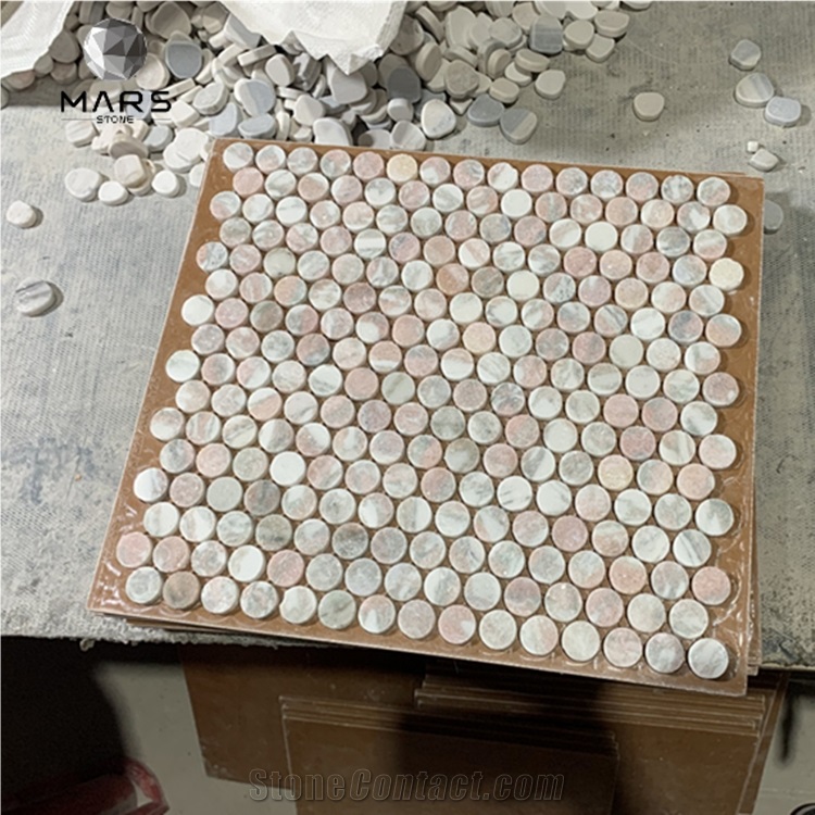 Norwegian Pink Marble Penny Round Mosaic Tile Decorative