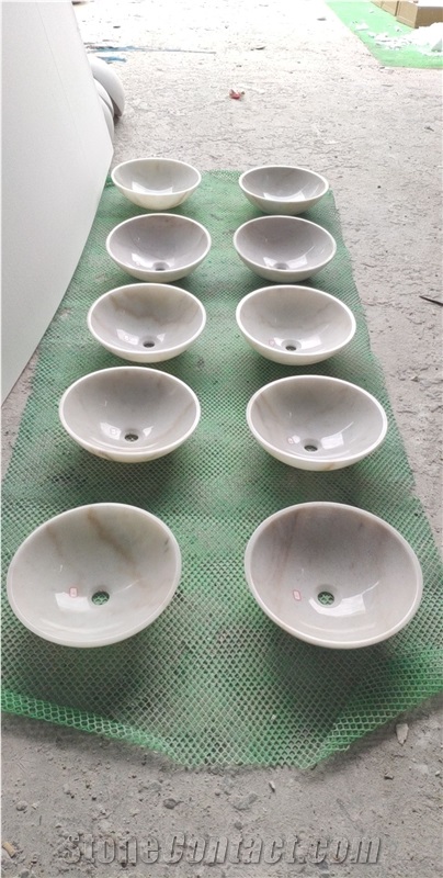 Simple Design Round Shape Bathroom Marble Sink Wash Basins