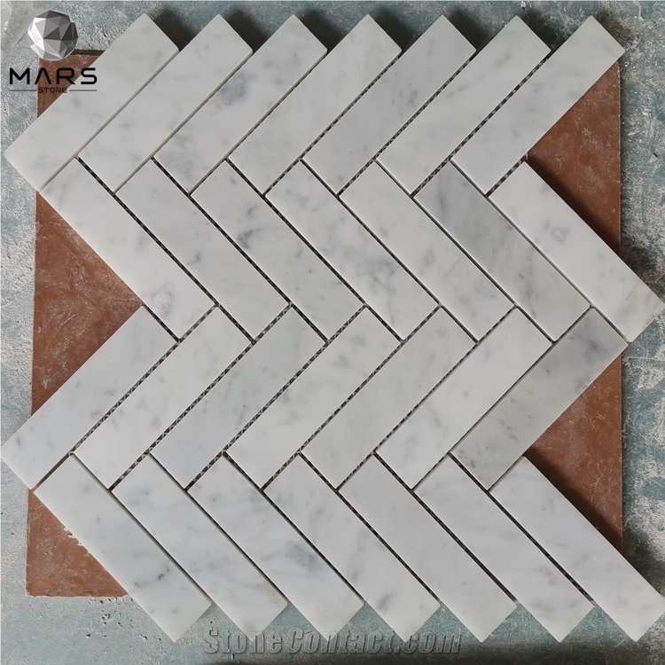 Wall Natural Stone Marble Mosaic Herringbone Floor Tile