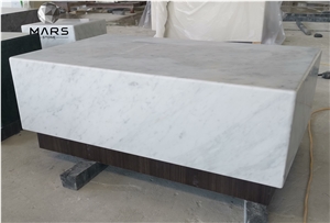 White Carrara Bianco Marble Coffee Table Set In Living Room