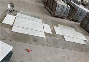 White Carrara Bianco Marble Coffee Table Set In Living Room