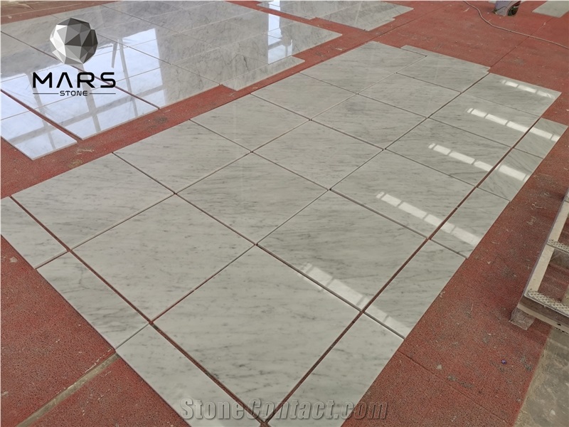 White Carrara Bianco Marble Coffee Table Set In Living Room