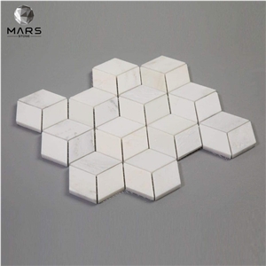 White Marble 3D Cube Rhombus Diamond Hexagon Mosaic Tile