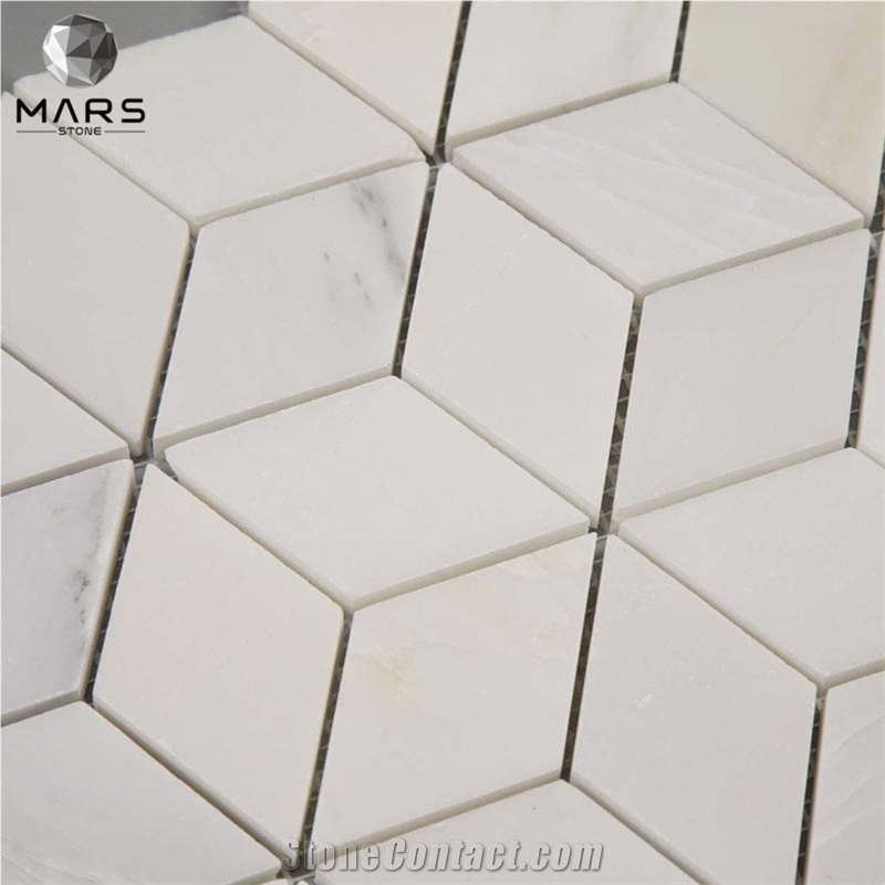 White Marble 3D Cube Rhombus Diamond Hexagon Mosaic Tile