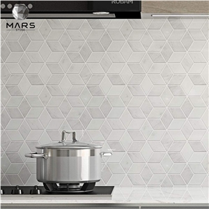 White Marble 3D Cube Rhombus Diamond Hexagon Mosaic Tile