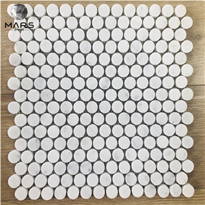 White Marble Circle Penny Round Mosaic Tile For Kitchen