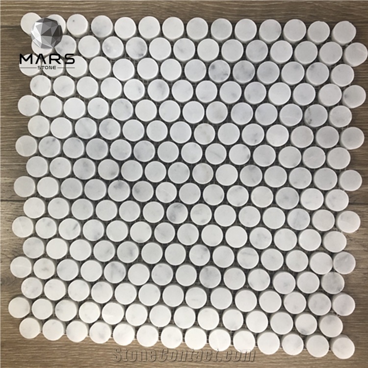White Marble Circle Penny Round Mosaic Tile For Kitchen