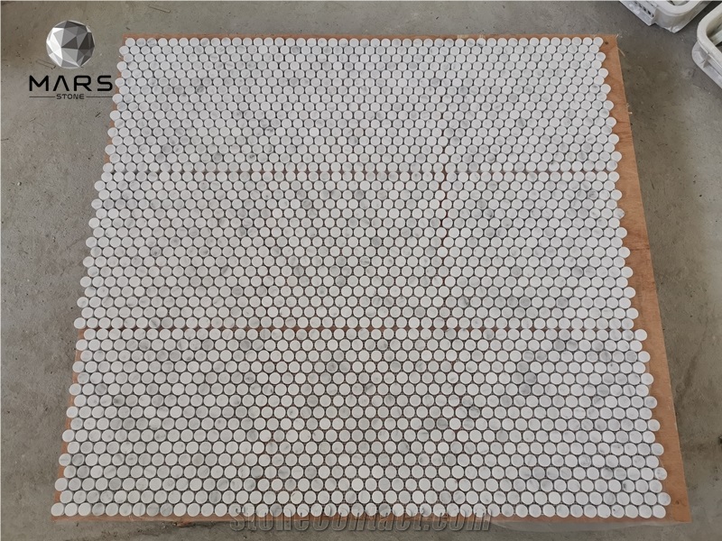 White Marble Circle Penny Round Mosaic Tile For Kitchen