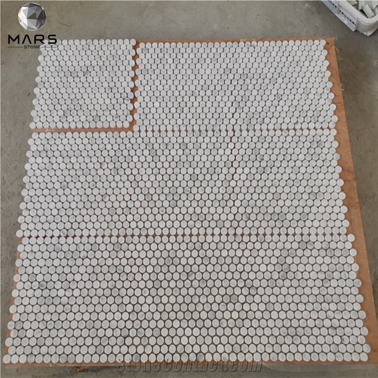 White Marble Circle Penny Round Mosaic Tile For Kitchen
