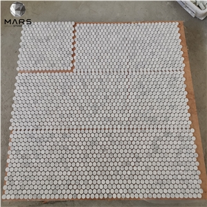 White Marble Circle Penny Round Mosaic Tile For Kitchen