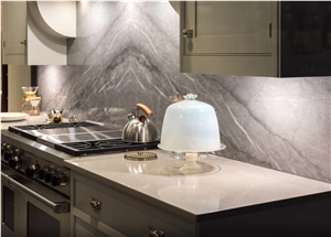Quartz Kitchen Tops With Blue De Savoy Backsplash