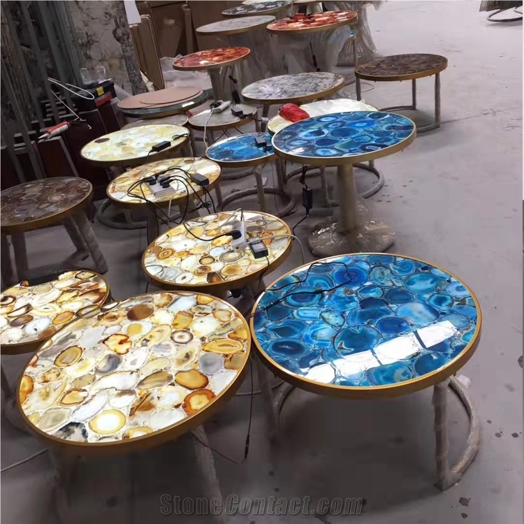 Beautiful Agate Gemstone Round Coffee Table Tops
