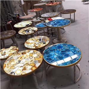 Beautiful Agate Gemstone Round Coffee Table Tops