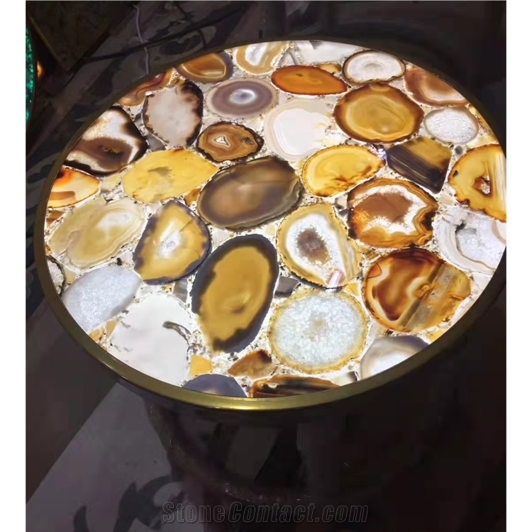 Beautiful Agate Gemstone Round Coffee Table Tops