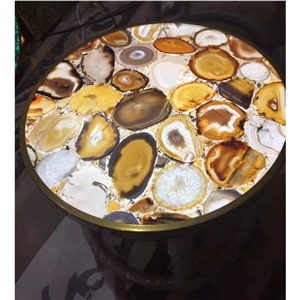 Beautiful Agate Gemstone Round Coffee Table Tops