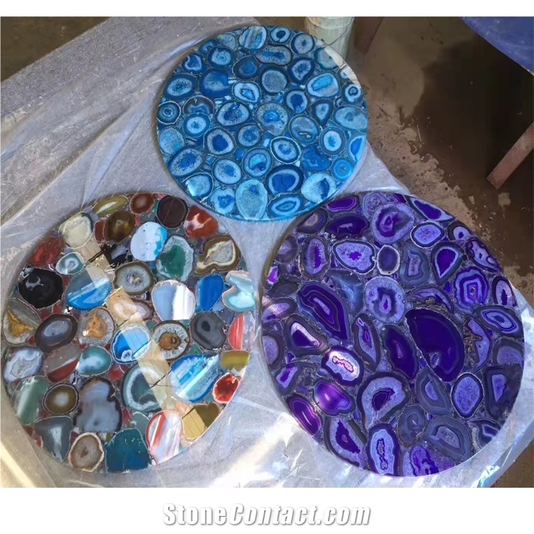 Beautiful Agate Gemstone Round Coffee Table Tops