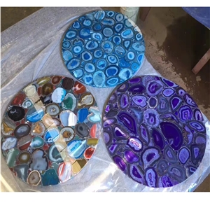 Beautiful Agate Gemstone Round Coffee Table Tops