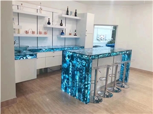 Decoration Blue Semiprecious Agate Stone Kitchen Top