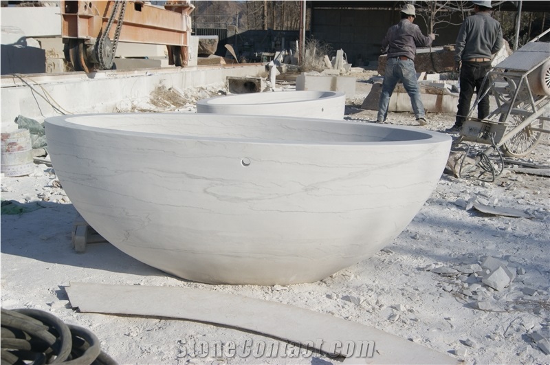 China White Handcarved Natural Marble Solid Surface Bathtub