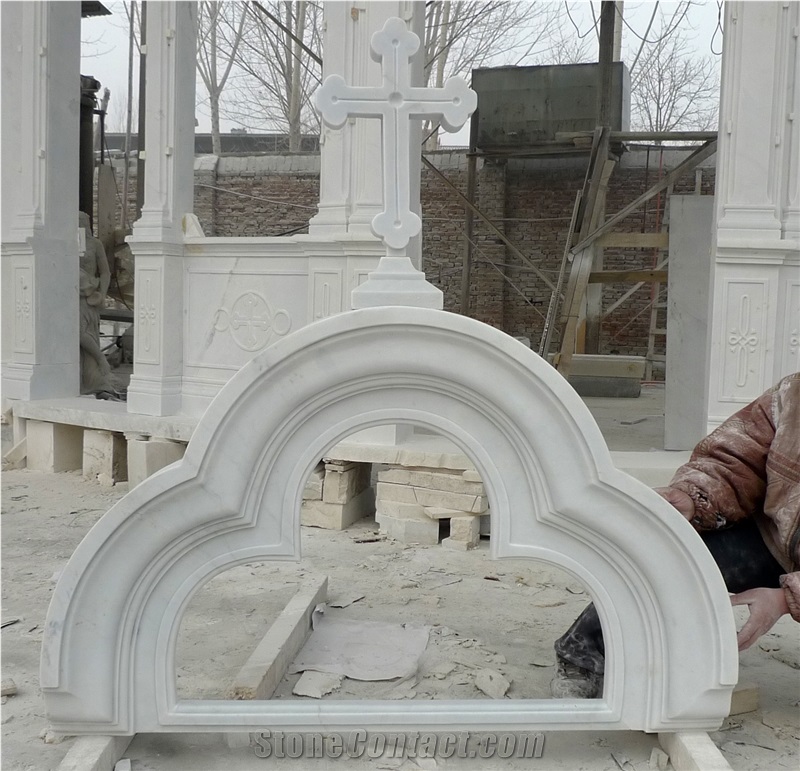 Cross Design White Marble Relief Carving Patterns For Church