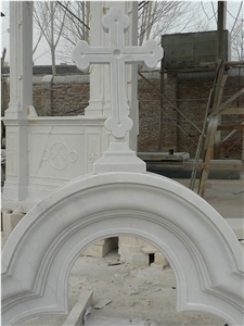 Cross Design White Marble Relief Carving Patterns For Church