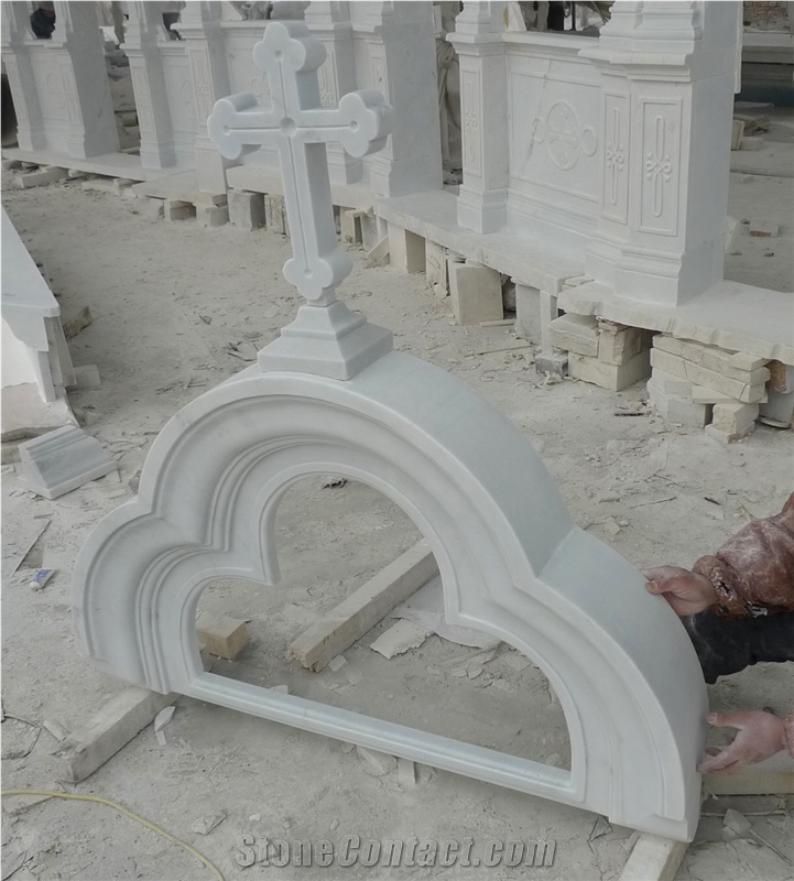 Cross Design White Marble Relief Carving Patterns For Church