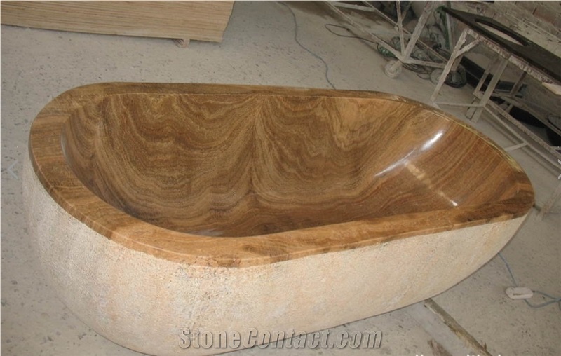 Curve Natural Stone Bath Tubs Beige Cream Marble Bathtubs