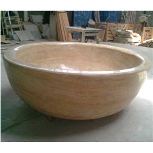 Curve Natural Stone Bath Tubs Beige Cream Marble Bathtubs