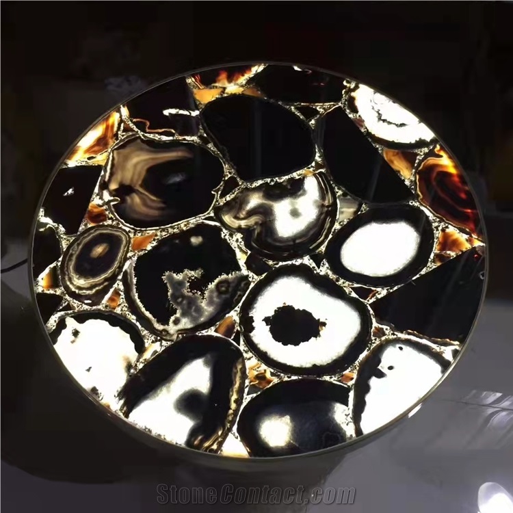 Custom White Agate Gemstone Onyx Table Top Luxury Furniture