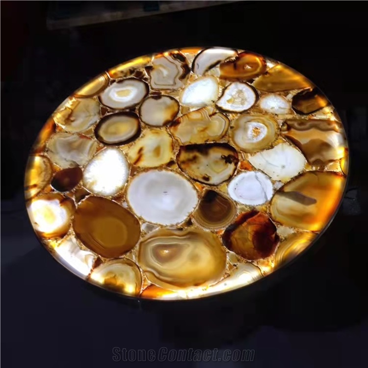 Custom White Agate Gemstone Onyx Table Top Luxury Furniture