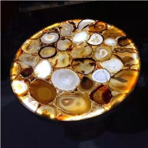 Custom White Agate Gemstone Onyx Table Top Luxury Furniture