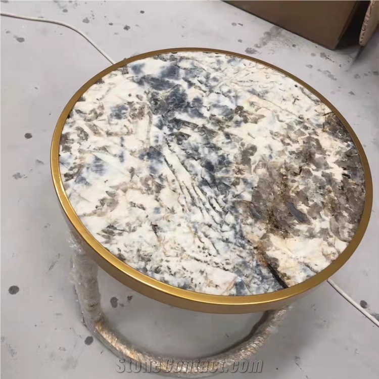 Custom White Agate Gemstone Onyx Table Top Luxury Furniture