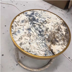 Custom White Agate Gemstone Onyx Table Top Luxury Furniture