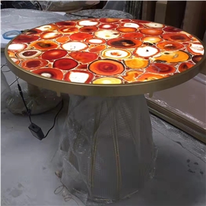 Custom White Agate Gemstone Onyx Table Top Luxury Furniture