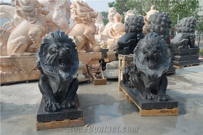 Customized Designs Sunset Red Marble Life Size Lion Statue