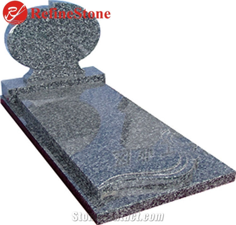 Engraved Blue Pearl Granite Western Style Heart Tombstone