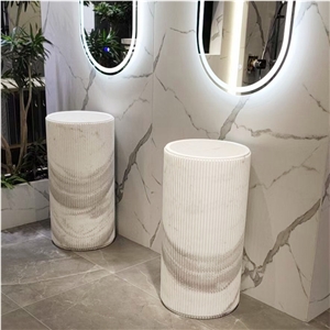 Freestanding Volakas White Marble Hand Wash Pedestal Basin