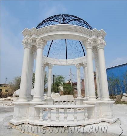 Hand Carved Marble Sculpture Stone Pavilion Gazebo & Pergola