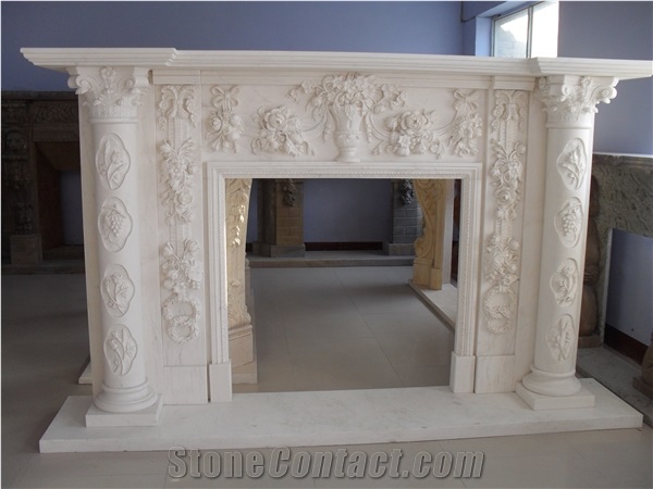 Hand Carved White Marble Fireplace Luxury Italian Mantel