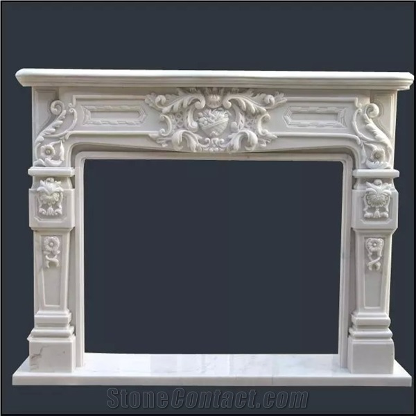 Hand Carved White Marble Fireplace Luxury Italian Mantel